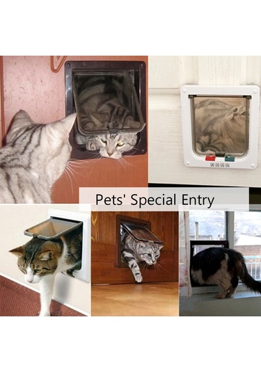 Geeroyoo Küçük Boy Beyaz Evcil Hayvan Kapısı - Kedi Köpek İç/ Dış Kapı Duvar Montajlı - Manyetik Kilitli Ve Sessiz Erişim Kontrolü