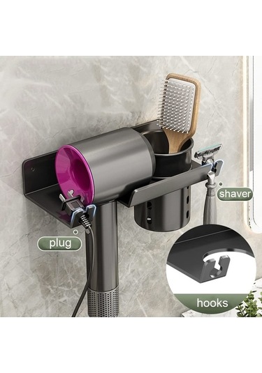 Didadodo Jl Metal Saç Kurutma Makinesi Duvara Monte Tutucu Saklama Kutusu, Küçük Tasarım Siyah