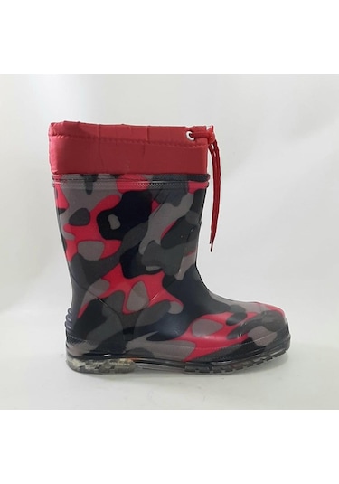 Çağrı Siyah-Pembe Içi Kürklü Kamuflaj Desenli Yağmur Çizme
