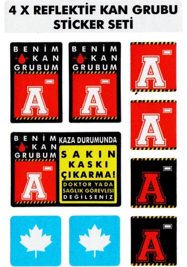 Çınar Extreme A Rh- Negatif Kaskımı Çıkartma Yazılı 7 Parçalı Reflektif Kan Grubu Sticker Seti