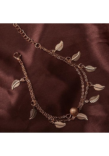 Gümüş Çift Katmanlı Yapraklar Charm Halhal Ayak Zinciri Yaz Kadın Sandal Ayak Bileği Bilezik Gümüş