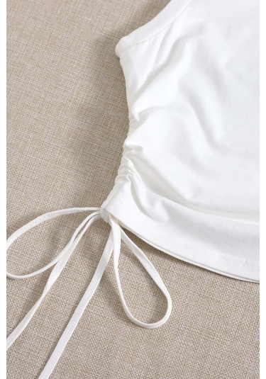 Merry See Yanları Büzgülü Kolsuz Bluz Crop Top Atlet Beyaz