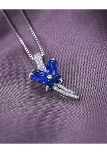 Brezza Lusso Jewelry Safir Taşlı Işıltılı Diamond Fiyonk Kelebek Kadın Gümüş Kolye 45 CM 45 CM