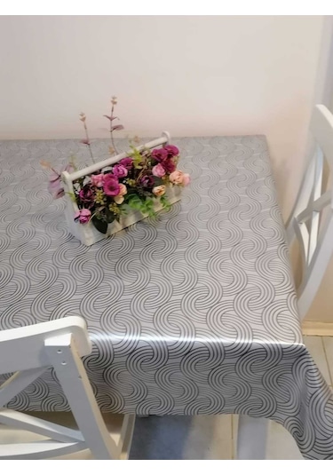 Elyaflı Pvc Muşamba - Desenli Silinebilir Masa Örtüsü 02mrl170c Gri