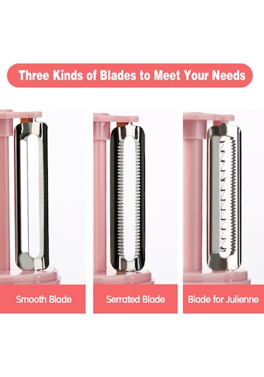 Aubyhe Pembe 3'ü Bir Arada Ev Çamaşırı: Meyve Sebze Soyucu, Dilimleyici, İncikleyici Ve Zencefil Değirmeni - 14x4 Cm Paslanmaz Çelik Bıçaklı Abs Tutamalı Diğer