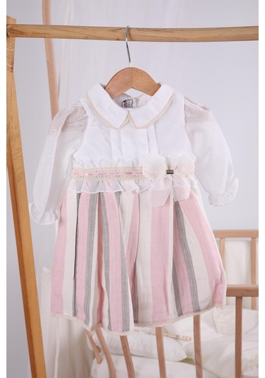 Bayramlık Düğünlük Tül Kol Detaylı Kız Bebek Çocuk Elbise 13904 001