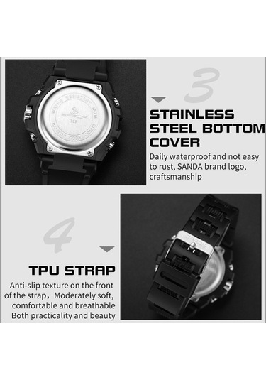 Besthome1 Sanda Çift Dijital Ekran Spor Saat Erkekler Kuvars 739 Senfoni Mavisi Çalar Kronometre Kronograf İzle Çok Renkli Spor Çok Renkli