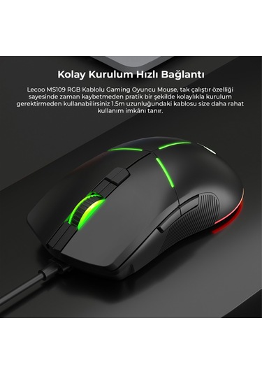 Lecoo MS109 Kablolu 6400DPI 8 Makro Tuşlu RGB Gaming Optik Mouse