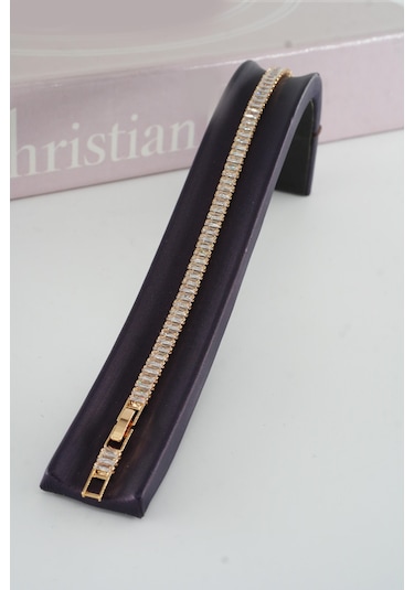 Kadın 316 L Çelik Vip Seri Antialerjik Baget Zirkon Taşlı Su Yolu Bileklik Ölçüleri 17cm + 3 Cm Uzatma 6 Mm Taş Boyutu-5213 Altın