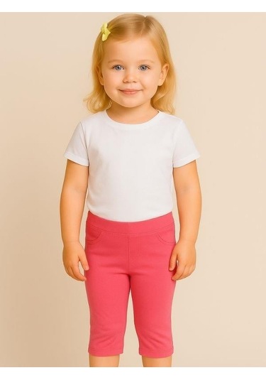 Kız Çocuk Pamuklu Dizaltı Tayt-16075 Pembe