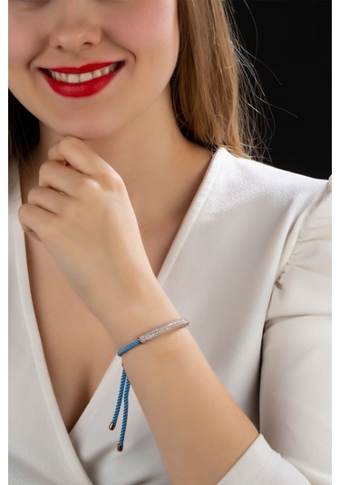 925 Ayar Zirkon Taşlı Makrome Ipli Gümüş Bileklik