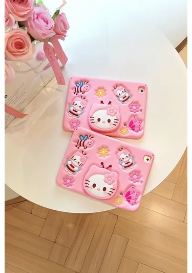 Apple Ipad 8. Ve 9. Nesil 10.2 Inç 2020 / 2021 Uyumlu Kedi Kılıf Standlı Eğlenceli Koruma Pudra