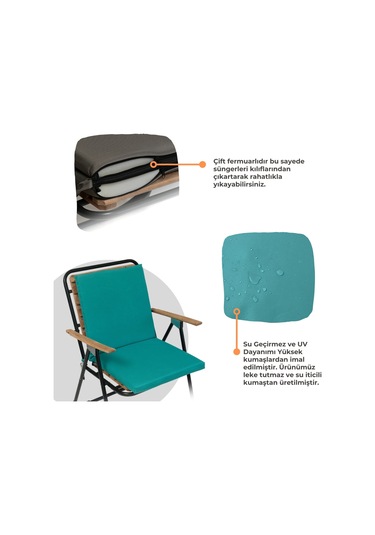 Xpermate Arkalıklı Fermuarlı 40 x 40 CM Sırtlıklı Sandalye Minderi Turkuaz