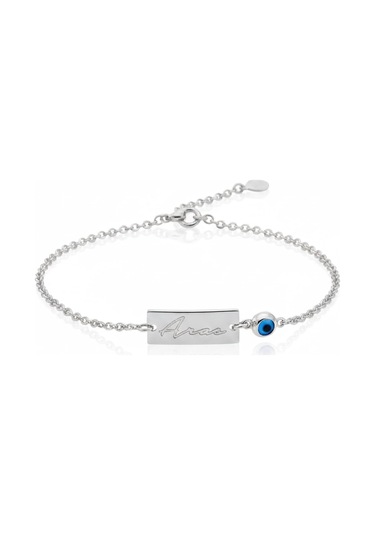 Nazarlı Gümüş İsim Bileklik - Gümüş Gümüş