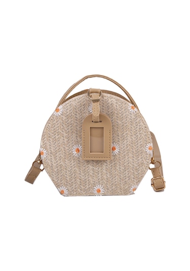 Haki Yazlık Hasır Çanta Kadın Yeni Şık Çok Yönlü Omuz Çantası Plaj Küçük Yuvarlak Çanta Haki Diğer