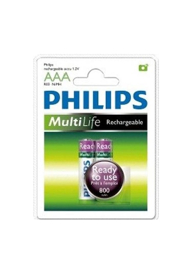 Philips R03B2RTU8/10 12 V 800 mAh İnce AAA Şarjlı Pil