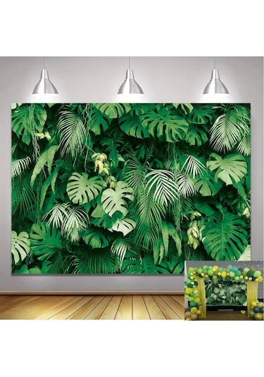 Yaz Tropikal Palmiye Yaprakları Zemin Hawaii Tema Orman Safari Bitkiler Fotoğraf Arka Plan Parti Dekor Banner Vinil W150 L130cm