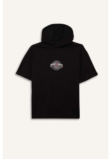DeFactoFit NBA Houston Rockets Oversize Geniş Kalıp Kapüşonlu Sırt Baskılı Kısa Kollu Tişört D9898AX25SPBK81