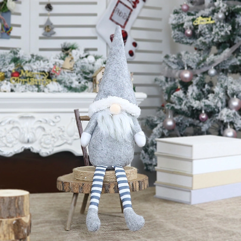 Hombey Noel 2019 Dekorasyon Eşyası: Yüzsüz Bebek Uzun Bacaklı Oturmuş Santa Figürü, Pencere Süsü Ve  Dekoru - Kırmızı, Bölümlü Bacaklı