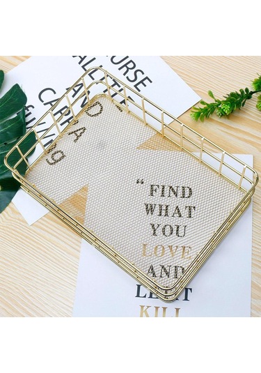 Gül Altın 24.5 16.5cm S/l Boyutu Depolama Sepeti Altın Demir Depolama Sepeti Çok Fonksiy Tel Örgü Masaüstü Depolama Sepet 56702251