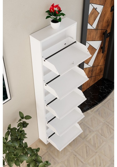 Kilitli 5 Kapaklı Metal Ayakkabılık Beyaz Beyaz