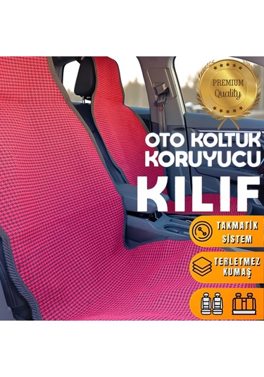 Universal Terletmez Oto Koltuk Koruyucu Kılıf - 2 Adet Ön, 1 Adet Arka Kırmızı
