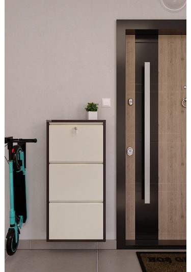 Ceha  Kilitli Metal Ayakkabılık 3'lü Kahverengi - Krem - K.AYK-3 /AB8317-AB1013/KL Kahverengi