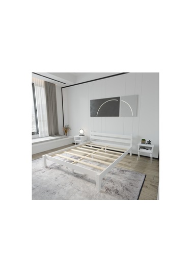 Letto Model Beyaz Renk Çam Ahşap Karyola-124 90 x 200