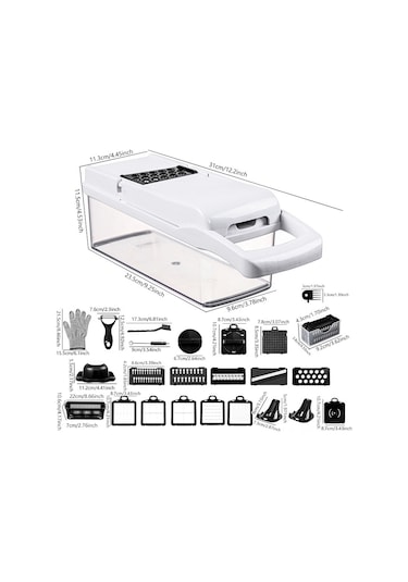 Symbee Mutfakta Hızlı Kesim İçin Çok Fonksiyonlu Sebze-meyve Dilimleyici, 26 Parça Set Siyah-beyaz - Dilimleme, Küpleme, Rendeleme Diğer