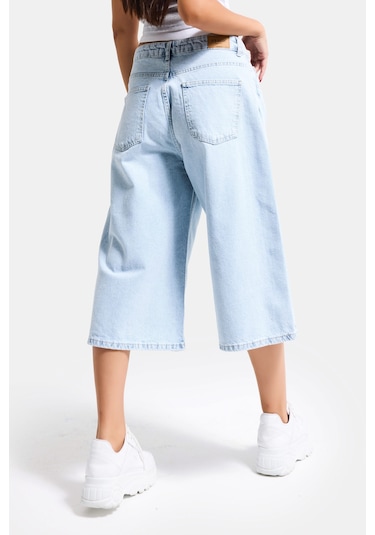 Itsbasic Kadın Ice 4s6-3 Süper Baggy Fit Maxi Boy Bermuda Denim Şort Ice Rengi