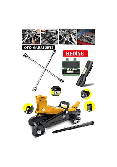 2000kg Tekerlekli Araç Krikosu Hidrolik Kriko + 4'lü Çelik Bijon