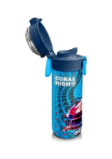 Coral High Kids Gri Mavi Yarış Arabası Desenli Pipetli Ve Direkt İçim Çelik Termos 500 Ml 31815 Gri - Mavi