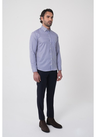 Bisse Uzun Kollu Paşa Yaka Regular Fit Erkek Lacivert Gömlek Gmczg252069 C39 Lacivert