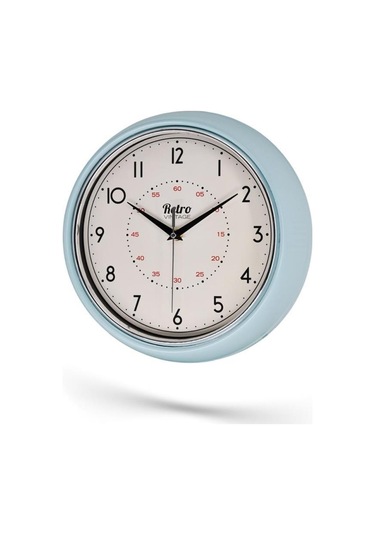 New-max Premium Serisi Retro Tasarım Metal Kadranlı Bombeli Cam Özellikli 25 Cm Ev Ve Ofis Saati Mavi