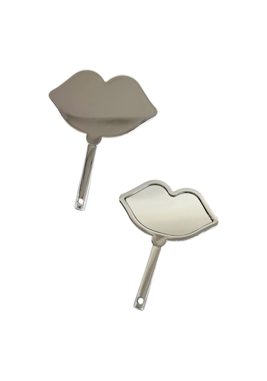 Caş Dekorasyon Gümüş Renk Dudak Şekilli El Aynası Gümüş