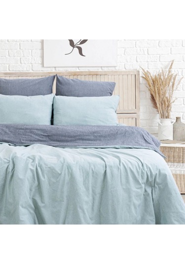 Tek Kişilik %100 Pamuk Ranforce Nevresim Takımı 160x220 Cm Açık Mavi Lastiksiz Çarşaflı Açik Mavi