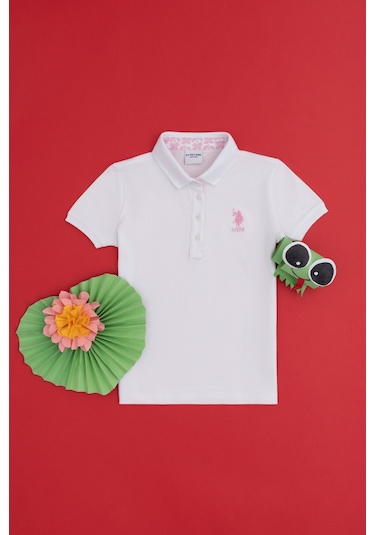 U.S. Polo Assn. Kız Çocuk Beyaz Polo Yaka Basic Tişört 50283286-VR013