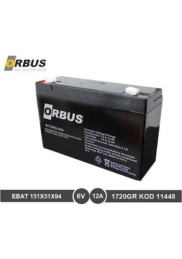 Orbus 6 Volt 12a Akü - 6v 12 Ah Oyuncak Araba Aküsü