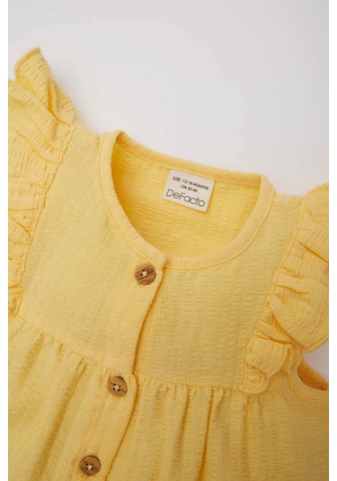 DeFacto Kız Bebek Bisiklet Yaka Gofre Dokulu Kısa Kollu Gömlek C5972A525SMYL252 Sarı