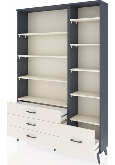 Arges Dolap 9 Raflı 4 Çekmeceli 132x30x195 Antrasit-aytaşı/aytaşı Aytası/aytası