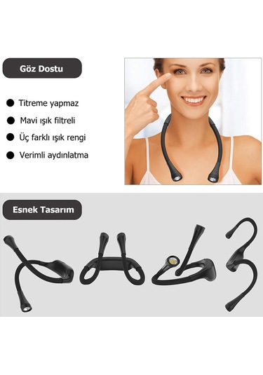 Frelso Kitap Okuma Lambası Led Şarjlı Taşınabilir Boyun Lamba Siyah