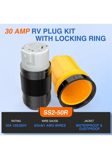 Xurunkeji 50amp Rv Güç Kablosu Büküm Kilitli Fiş, Önyükleme Kilitli Kapak, 125/250v Dişi Kilitli Kıyı Değiştirme Girişi