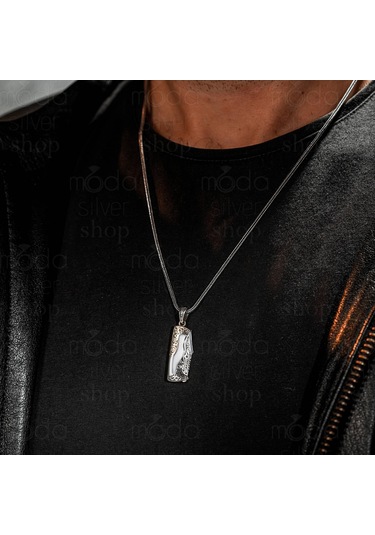 925 Ayar Gümüş Avcı Bıçağı Tasarım Açılır Kapanır Erkek Kolye Gümüş