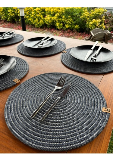 6 Lı Yuvarlak Supla Takımı Kolay Temizlenebilir, Modern Sofralar İçin Antrasit