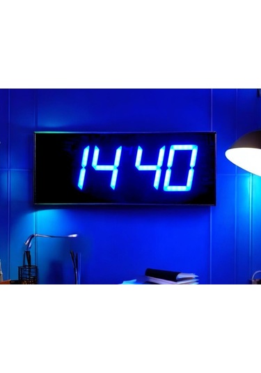 Wifi Senkronize Dijital Led Saat Derece, Turkuaz Led, 16x40 Cm Turkuaz
