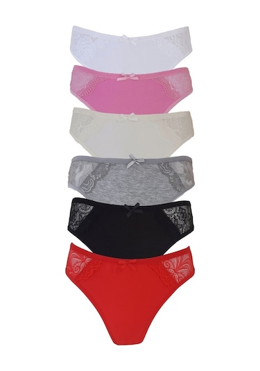 Tutku 12Li Kadın Dantel Detaylı Bayan Külot Pamuklu Iç Çamaşırı-Standart-Karışık Çok Renkli