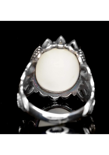 925 Ayar Gümüş Erkek Yüzük - 5.30 Karat Doğal İnci Taşı, Çift Başlı Kartal Tasarımı Gümüş