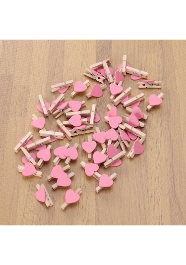 Sarı-50 Adet Po Klip Aşk Müzik Notu Dekor Kalp Şeklinde Ahşap Plastik Clothespins