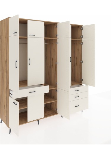 Kronos Dolap 8 Raflı 4 Çekmeceli 3 Askılı 220x59x243 Çam-aytaşı/aytaşı Aytası/aytası