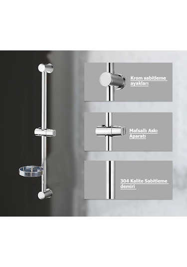3 Fonksiyonlu Butonlu Sürgülü Duş Seti Eca Model Sürgülü Duş Seti Krom